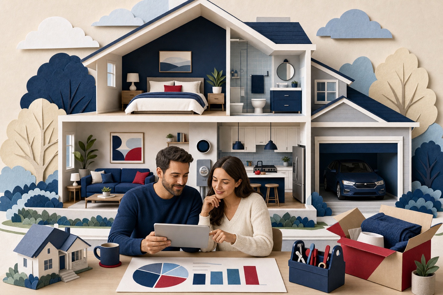 A household reviewing a home budget together